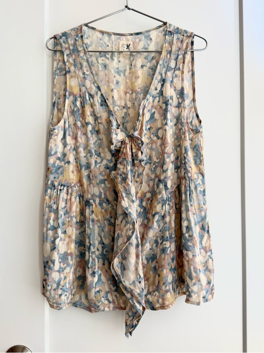Anthropologie Watercolor Print Ruffle Tank Top